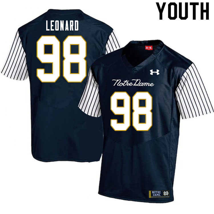 Youth NCAA Notre Dame Fighting Irish #98 Harrison Leonard Stitched College Under Armour Authentic Navy Alternate Football Jersey DM10W50IE